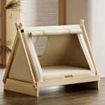 All-Season Enclosed Tent Pet Bed, Solid Wood Raised Dog Cat House for Small Pets, Cozy Secure Shelter