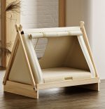 All-Season Enclosed Tent Pet Bed, Solid Wood Raised Dog Cat House for Small Pets, Cozy Secure Shelter