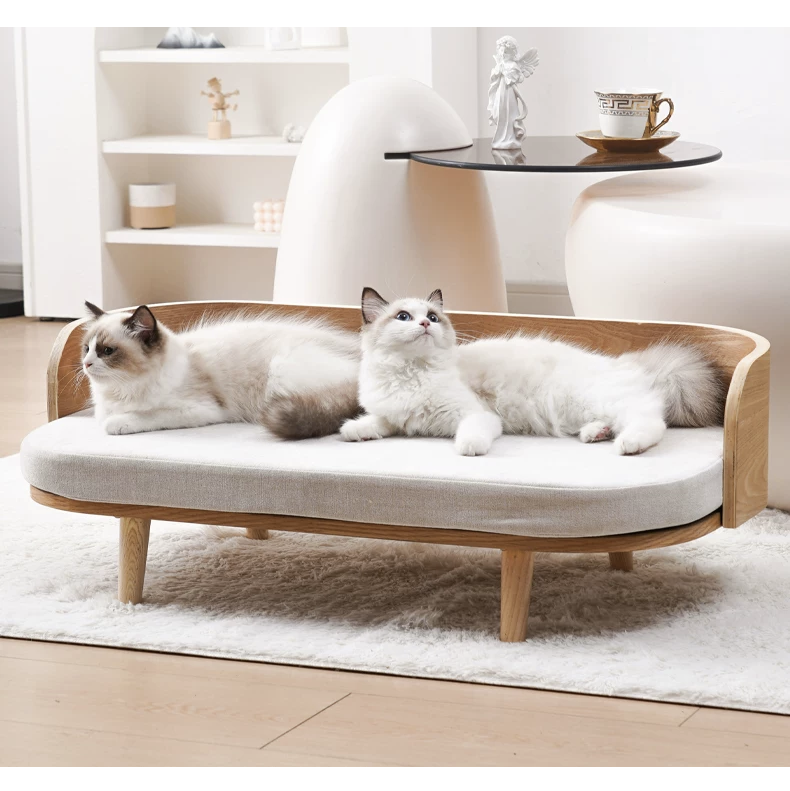 Solid Wood、Elevated/Raised Dog Bed、Removable Washable Cushion、Curved Backrest、Pet Sofa Couch、Indoor Pet Furniture、Small Medium Dog Cat Bed - Image 2