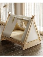 All-Season Enclosed Tent Pet Bed, Solid Wood Raised Dog Cat House for Small Pets, Cozy Secure Shelter - Image 4