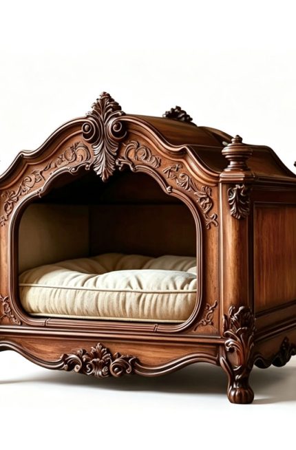 A Luxury Solid Wood Pet Villa, Indoor Cat House Dog House, Cozy Pet Bed for Small Dogs and Cats