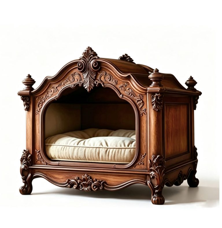 A Luxury Solid Wood Pet Villa, Indoor Cat House Dog House, Cozy Pet Bed for Small Dogs and Cats