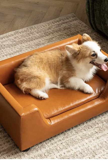 Vintage Waxed Leather Pet Sofa | Durable Dog & Cat Bed Couch
