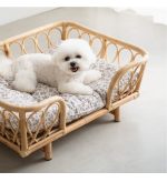 Natural Rattan Pet Bed, Breathable Handwoven Dog & Cat Cooling Bed for Spring and Summer